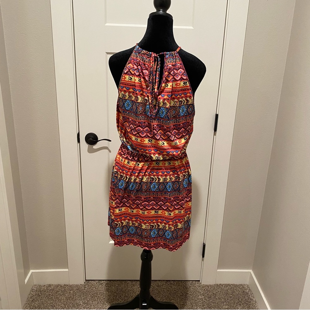 Colorful Tribal Print Halter Dress
